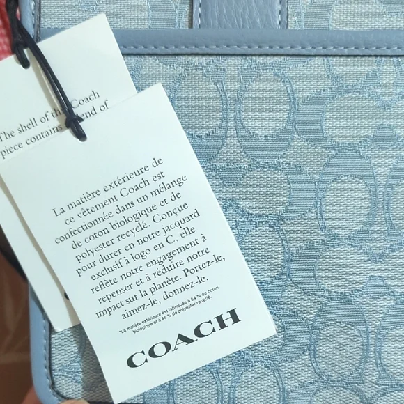 NWT Coach Lonnie North south Leather Signature Jacquard Blue Cross body Bag - Picture 3 of 9